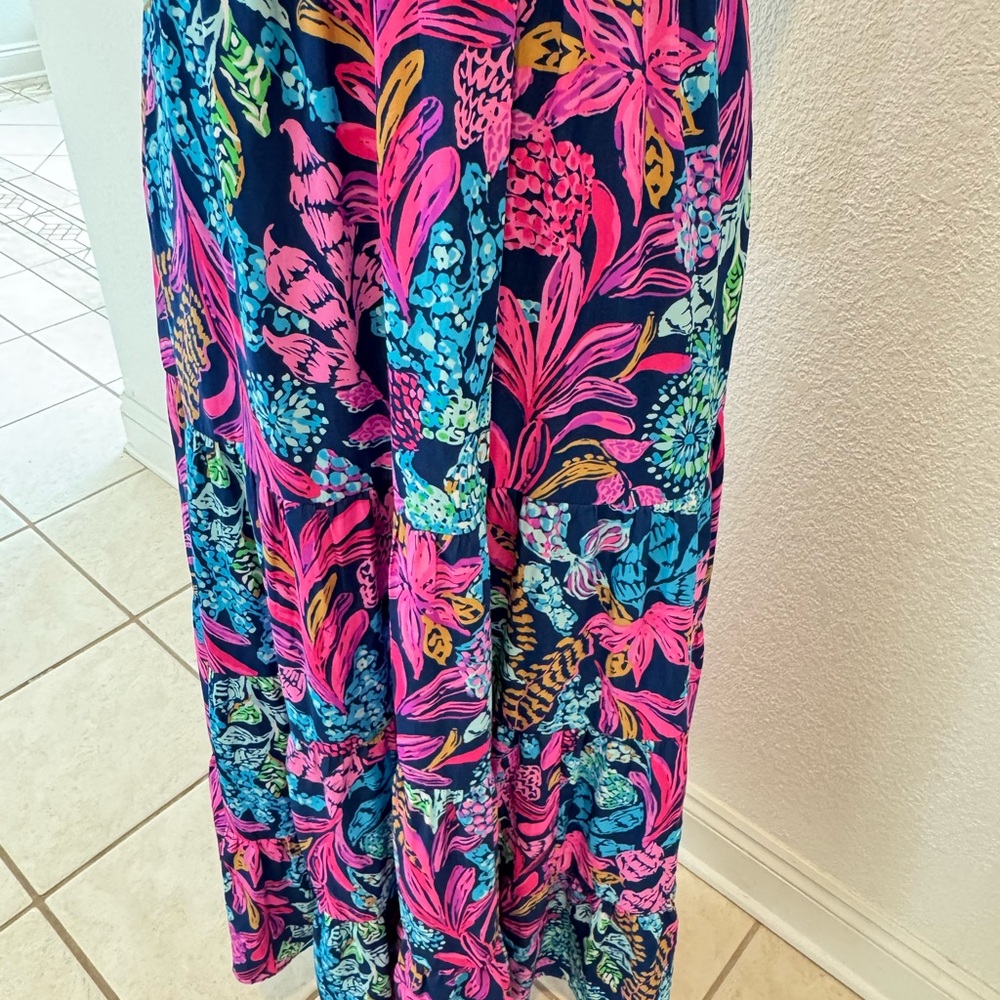 NWT Sz 0 Lilly Pulitzer Joellane Tiered Maxi in Aegean Navy Calypso Coast - Picture 4 of 12